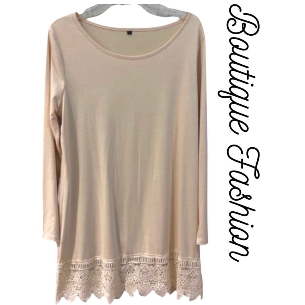Boutique Cream Knit Tunic Top w/ Crocheted Accent Trim Womens Size L NWOT!